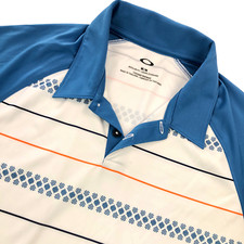 Oakley Men's Regular Fit S/S Polo Shirt White/Blue/Orange Stripe   Medium