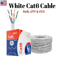 1000ft Cat6 White Ethernet Network Cable Solid 23AWG Copper Clad CCA Bulk Wire