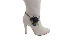Women Black Metal Chains Boot Bracelet Shoe Blue Green Flower Charm Cute Jewelry