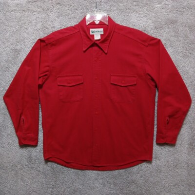 Vintage Gander Mountain Chamois Flannel Shirt Mens Large Red Double Pocket USA