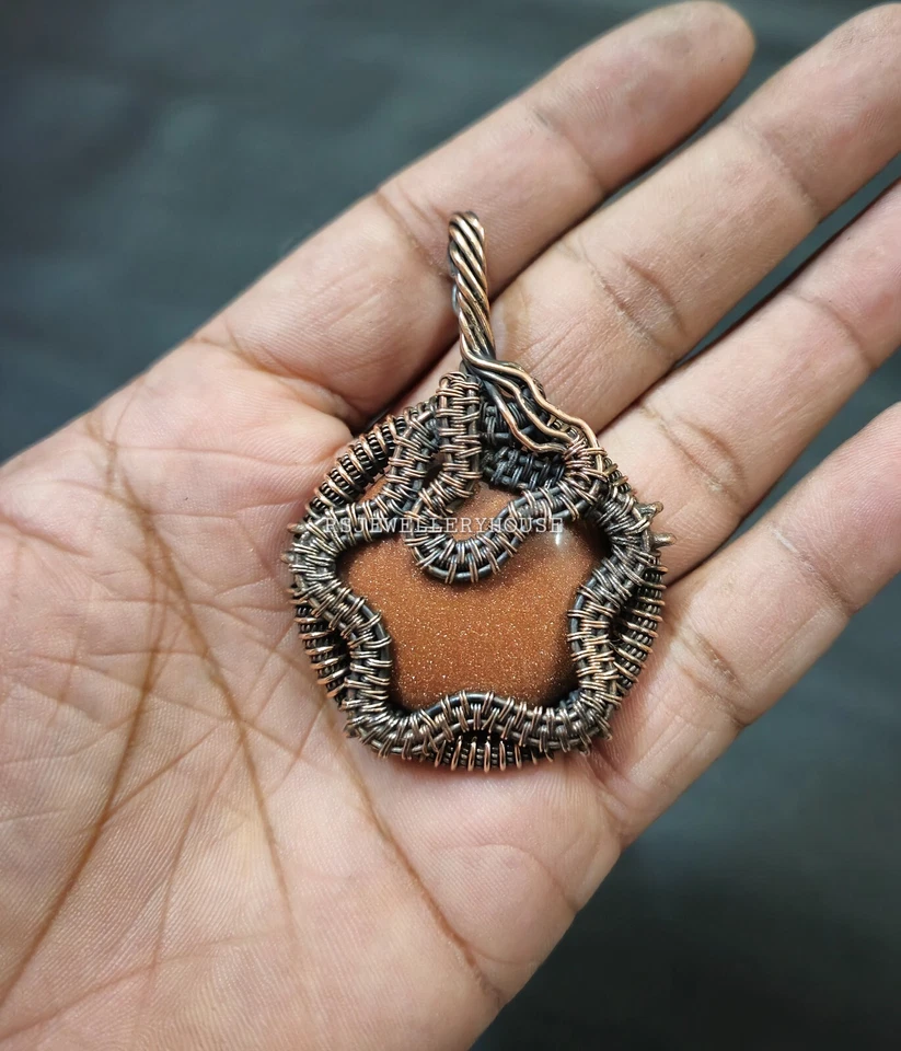 Colgante Sun Sitara alambre de cobre envuelto joyería piedras preciosas joyería hecho a mano regalo Foto 4 de 4