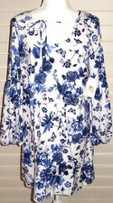 KENSIE Womens White Floral Long Sleeve Shift Dress, Medium