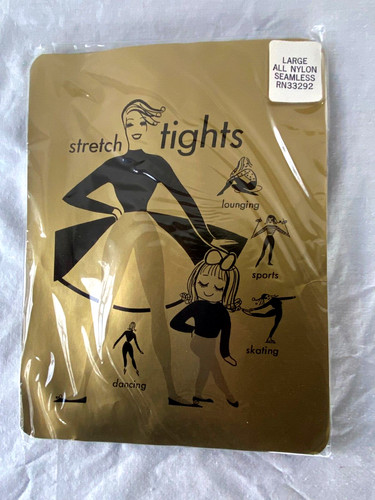 VTG 60s..ALBERTS..TAUPE..NYLON MESH..TIGHTS..NIP..LARGE