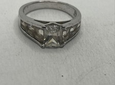 925 Sterling Silver Square Cubic zirconia Engagement Ring size 9