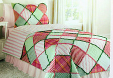 TWIN QUILT  standard SHAM pink green patchwork  NEW Savannah Patch COTTON