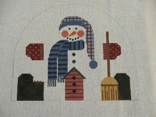 Kris Handpainted Needlepoint Canvas Snowman w/ Buttons Dome Shaped