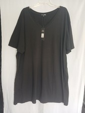Black V-Neck Thigh Slit Short Sleeve Mini Dress 3X New!