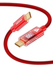SUPERV Smart LED Nylon Braided Sync Charge USB C to C 3.3ft/100cm, Red