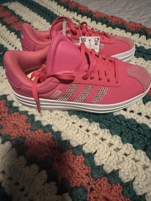 Adidas Girls Barbie Pink Lace-Up Sneakers with Rhinestone Stripes
