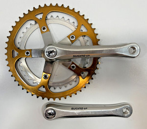 Vintage Sugino GP 165mm 52/40 Aluminum Double Crankset Bronze Large Ring +Caps