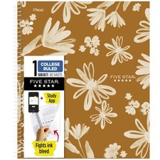 Five Star Spiral Notebook  Study App, 1 Subject, 1 Pack, Soft Petals Harvest