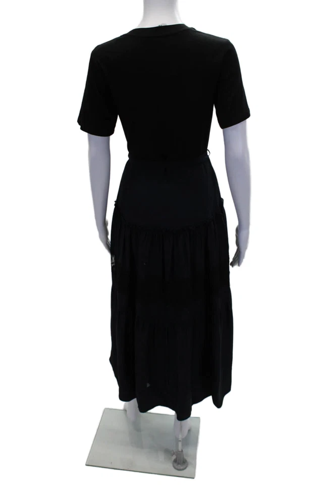 3.1 Phillip Lim Womens Short Sleeve Scoop Neck Lace Trim Dress Navy Black Size 2 - Image 3 of 4