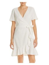 VERO MODA Womens White Woven Side Tie Closure Short Sleeve Mini Dress XS