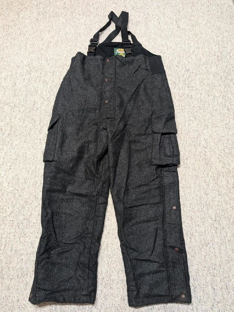 CABELAS hunting BIBS wool XL overalls 40x32 suspenders DRY-PLUS pants charcoal