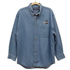 Lands End Men Large 16-16.5 Denim Shirt Made in USA Long Sleeve Cotton L