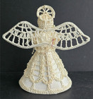 VINTAGE CHRISTMAS ANGEL CROCHET ORNAMENT PEARLS SATIN 5 1/2" — photo 3