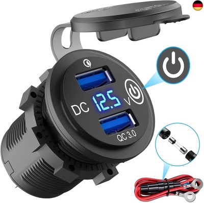 Quick Charge 3.0 USB Steckdose Auto mit Schalter: 12V KFZ Ladegerät USB Einbau 