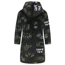 Srvnfbkt Boys Girls Robe Soft Fleece Bathrobe For Kids Black Gamer 13-14Y