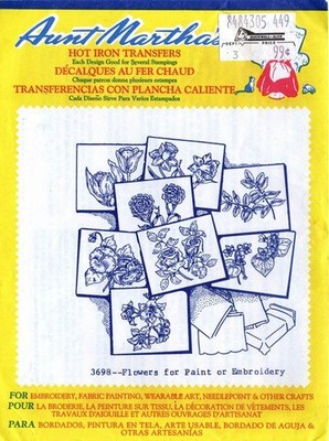 FLOWERS FOR PAINT OR EMBROIDERY - Aunt Martha's Hot Iron Transfers 3698