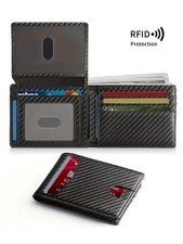 Men's Slim PopUp Bifold Carbon Fiber Wallet RFID Blocking Money Clip Men Gift