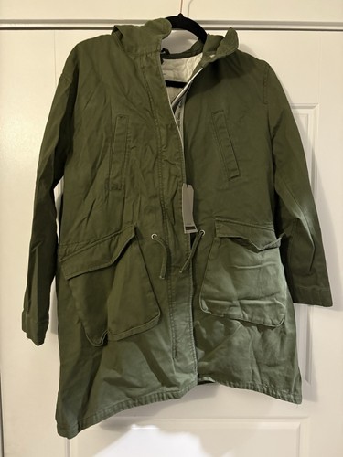 NWT Zara Girls Army Green Artsy Cute Hooded Parka Coat Jacket 11 12 XS S Small
