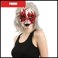 Halloween Horror Witch Mask with Wig Bloody Worm Latex Full Face Cosplay Prop