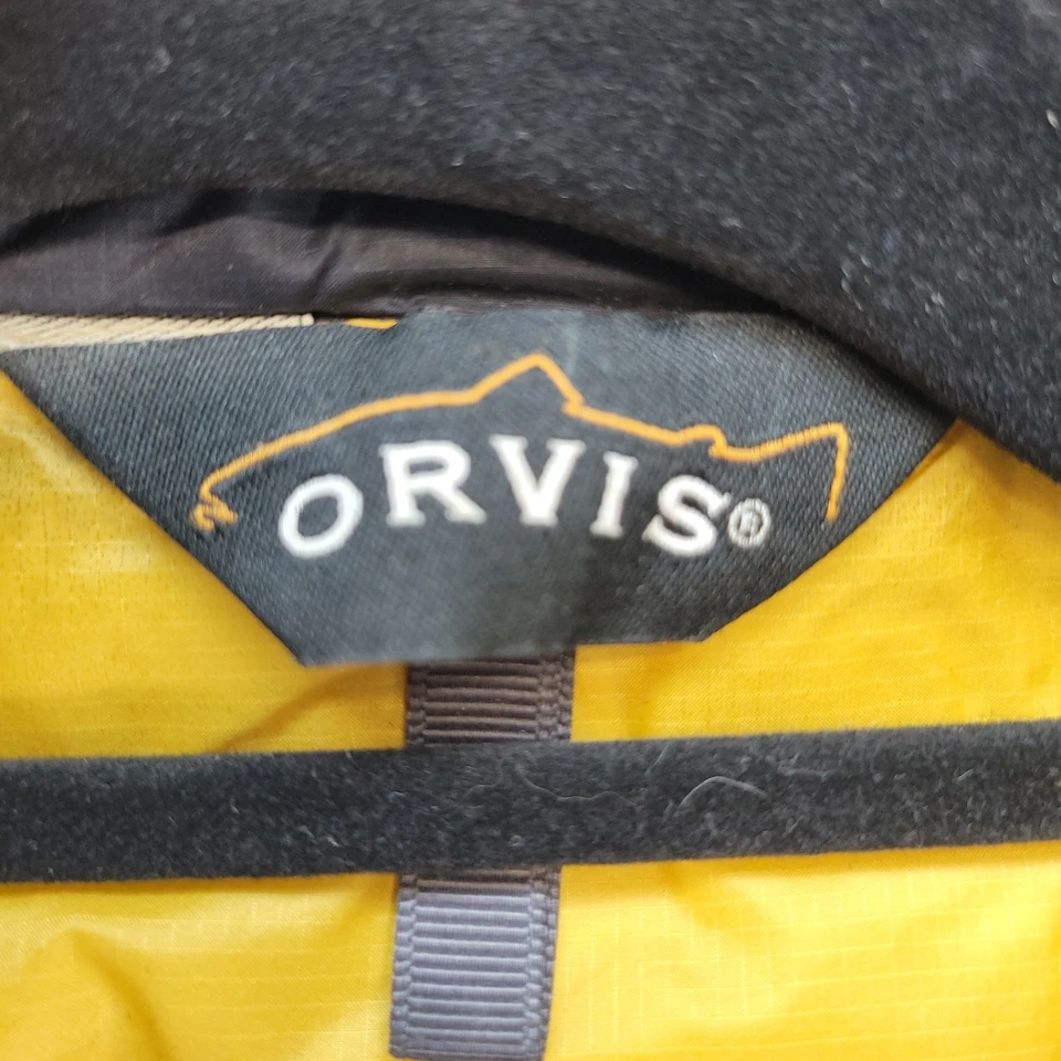 Chaleco acolchado Orvis Puffer para hombre 2XL azul marino amarillo forrado bolsillos con cremallera Foto 4 de 4
