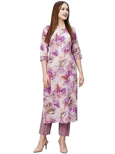 GoSriKi Women Cotton Blend Kurta with Pant