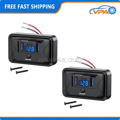 2X Dual USB 12V-24V QC3.0&PD Car Fast Charger Socket Power Outlet On-Off Switch
