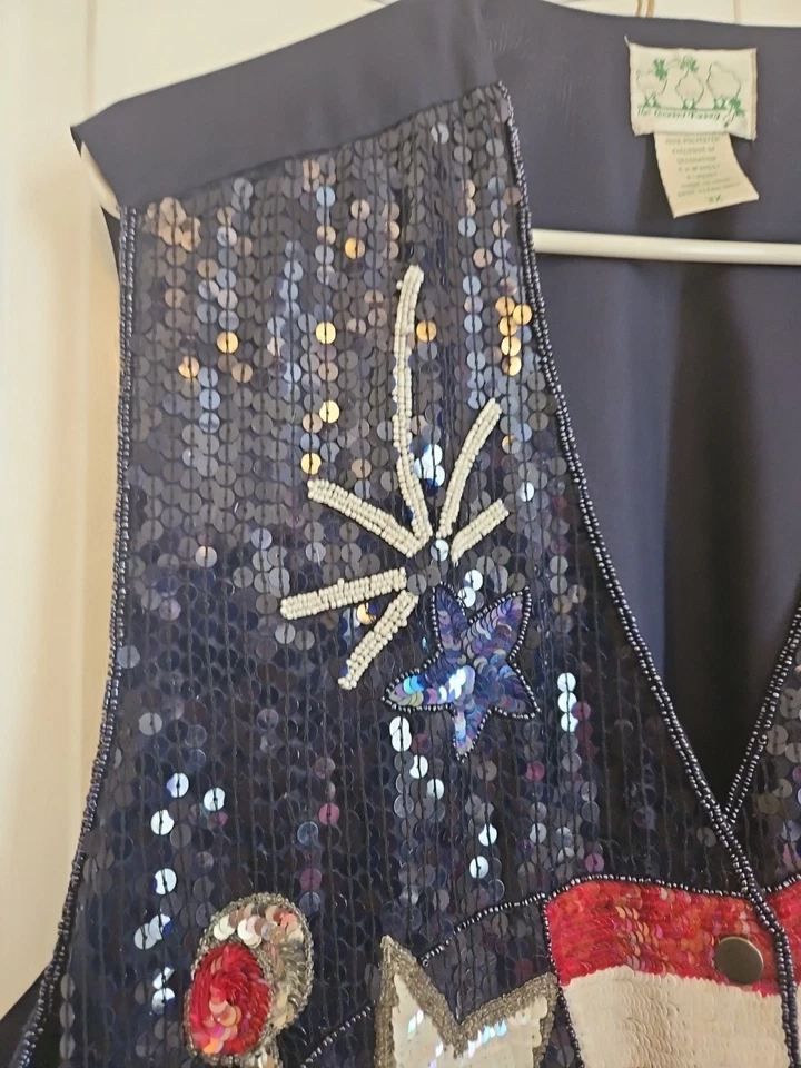 Quacker Factory Sequined Patriotic Vest Womens 3XL USA American Flag July 4th - Image 2 of 4