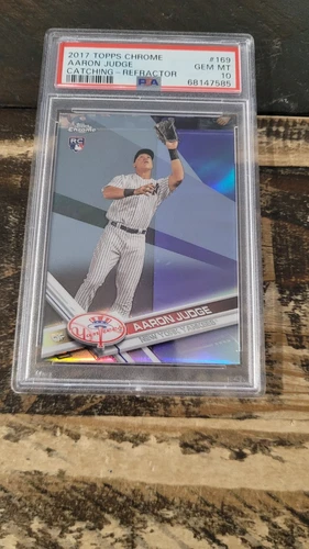 2017 Topps Chrome Refractor Aaron Judge Rookie Card Catching #16 PSA 10 Gem Mint