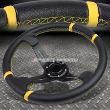 350mm Black Spoke Yellow Stripe Lightweight 6bolt Leather Racing Steering Wheel