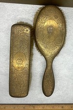 Lot 2 Vintage Antique Brushes Monogrammed (Illegible) Etched Floral & Scroll