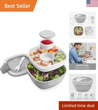 Healthy Meal Prep Salad Container with Leak-Proof Dressing & 4-Compartment Tray