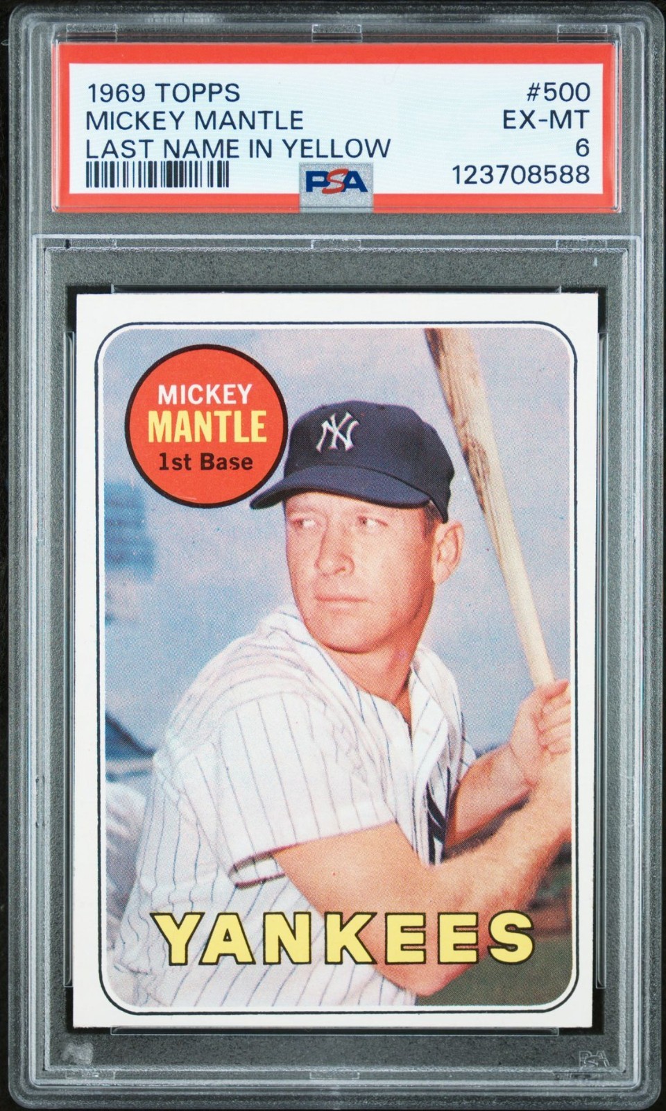 PSA 6 - 1969 Topps - Mickey Mantle #500 Last Name in Yellow - HOF *TEXCARDS*