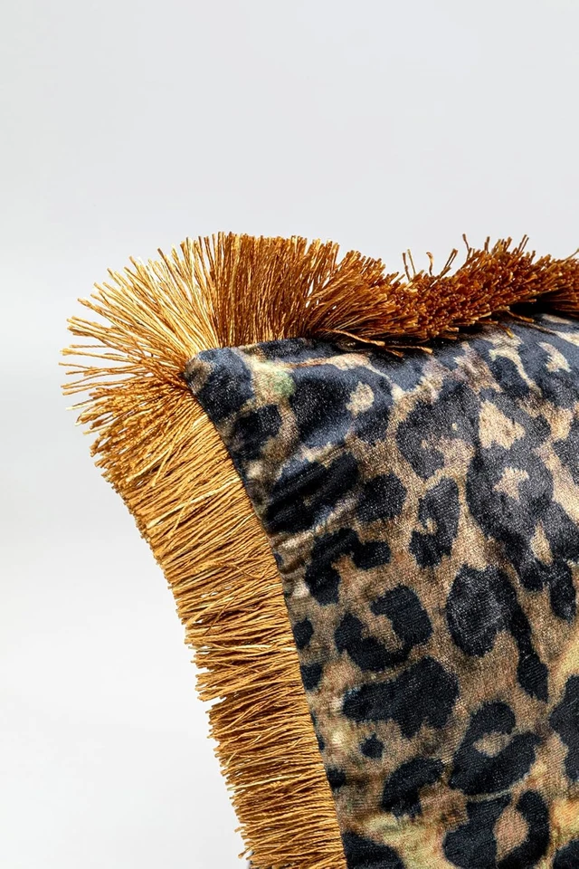 Design Cuscino Leo Fringe, Leopardato, Artigianale, Unico, Con Chiusura a Zip, C - Immagine 4 di 4