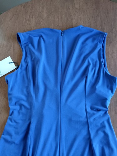 Vestido para mujer Calvin Klein azul sin mangas acanalado acento dorado cuello en V talla 12 - Imagen 11 de 20
