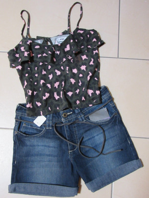 C&A schöne JEANSSHORTS + FB sister Volant TOP Gr.158/164 * NEU *