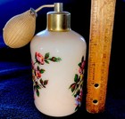Vintage PERFUME ATOMIZER Pink MILK GLASS FLORAL Gold Top Bulb Large Unique — photo 3