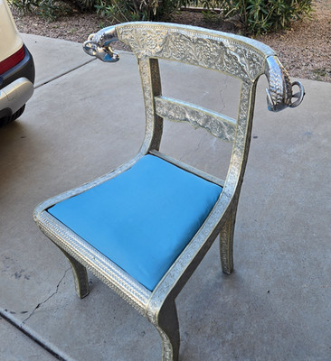 Anglo-Indian silvered wrapped clad side chair with ram's heads Dowry Wedding