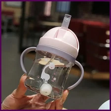 250ml Pink Baby Drinking Cup Feeding Bottle With Straw Gravity Ball Wide Caliber