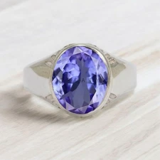 Tanzanite Oval Cut Gemstone With 925 Sterling Silver Ring For Men's #A142 #