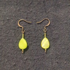 Bronze Tone Green Shell Disc Beaded Teardrop Statement Earrings