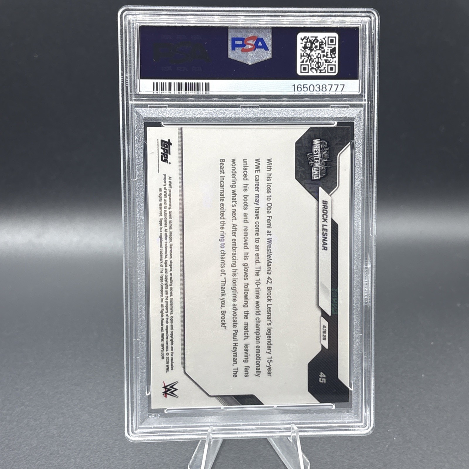 2026 TOPPS NOW WWE #45 BROCK LESNAR PSA 9 view 4