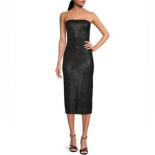 NWT $149 Gianni Bini L Black Coated Sheath Dress Faux Leather Bodycon