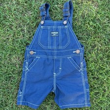 Vintage OshKosh B'gosh Made In USA Blue Canvas Overalls Shorts Snap Inseam