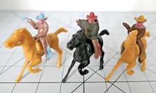 Vintage Mounted Plastic Cowboys Horses Toys Cloth Sarape READ