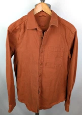 TOPO DESIGNS Canvas Organic Cotton Stretch Button Up Shirt Sz L Burnt Orange