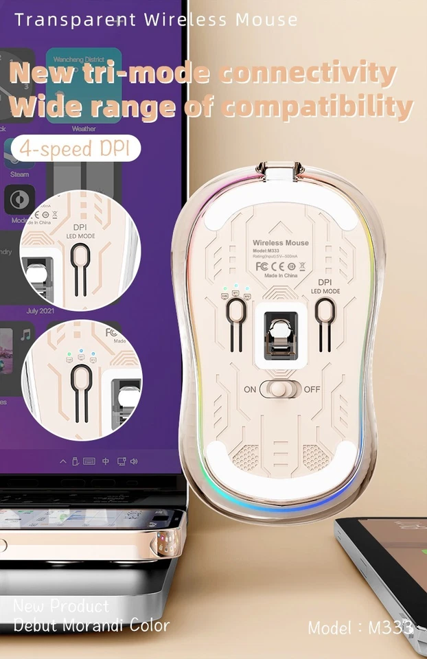 Stylish Wireless Gaming Mouse M333 with Silent Click and DPI Adjustments - Image 3 of 4