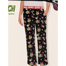 Dr Seuss The Grinch Women's Size Medium 8-10 Black Sleep Pajama Pants W/ Pockets